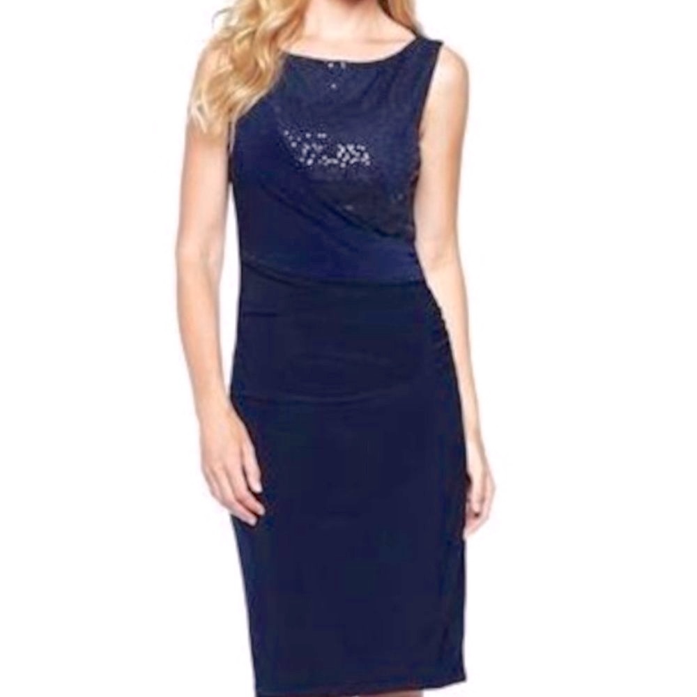 New AMERICAN LIVING Navy Matte Jersey/Sequin Cocktail Dress !